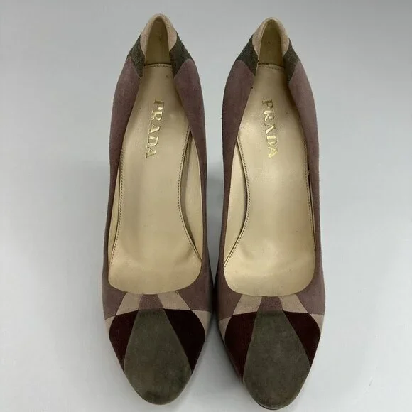 Prada Women's Lampone Grafite Calzature Donna Camoscio Grafic Pumps EU 37.5/US 7 - Picture 4 of 17